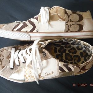COACH Tonya Patchwork Logo Canvas & Leather Sneakers Women's size 8 1/2